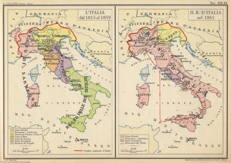 Cartina Italia dal 1815 al 1859 e Repubblica d'Italia nel 1861
